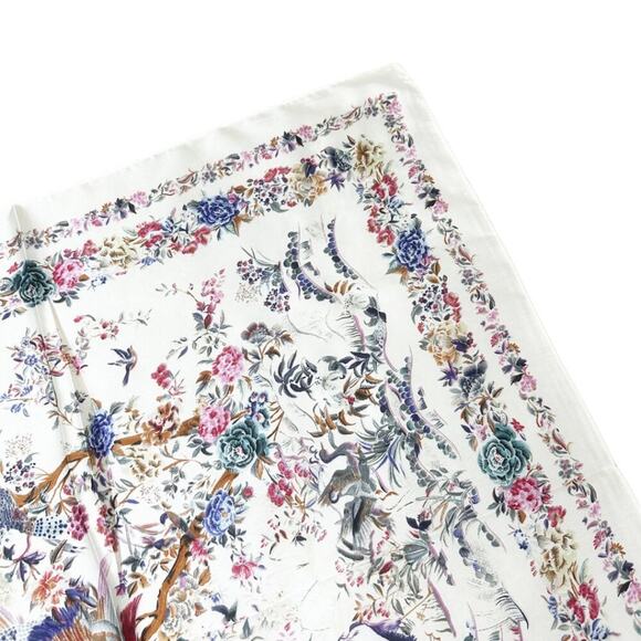 2/$30 NEW Cream Bird Floral Flower Printed Silky Fashion Scarf - Picture 8 of 14